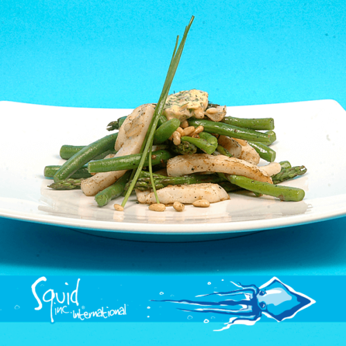 Squid Inc Int. 020-Calamari-Shredded-with-Green-Snake-Beans-Asparagus